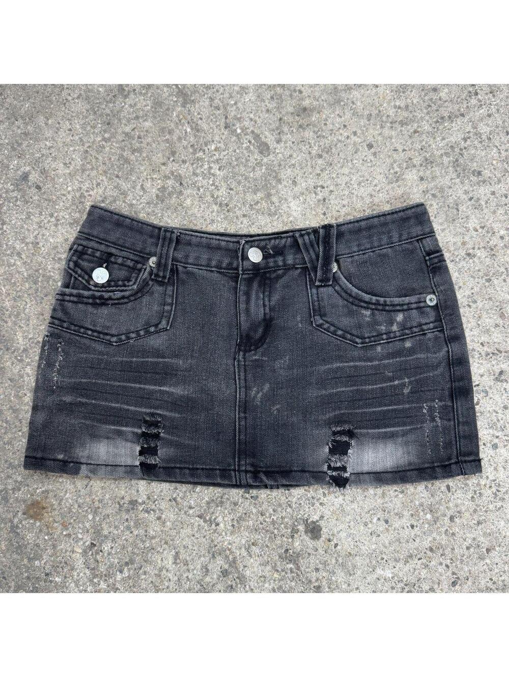 Vintage Y2K Denim Micro Mini Skirt Low Rise Black